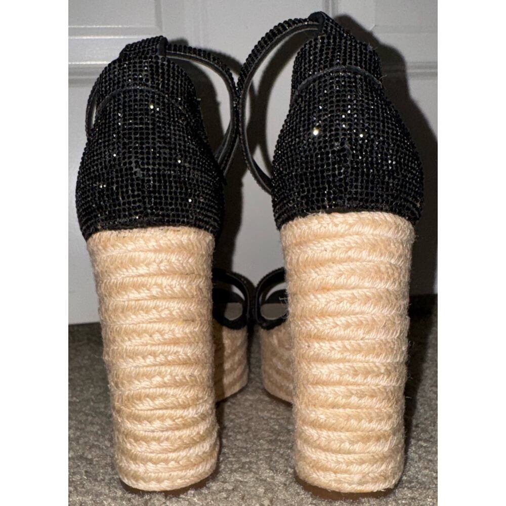 Gianni Bini Black Rhinestone Wedge Sandals Womens 7M Espadrille Platform NEW - Picture 9 of 12